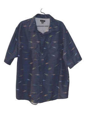 Realtree Fishing Men's XL Short Sleeve Shirt, Lure Pattern Navy, Pockets, Mesh